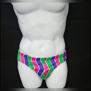 NWT Vintage 70s Meyba Men's Swim Briefs Swimsuit Wavy Striped Medium 30-32"